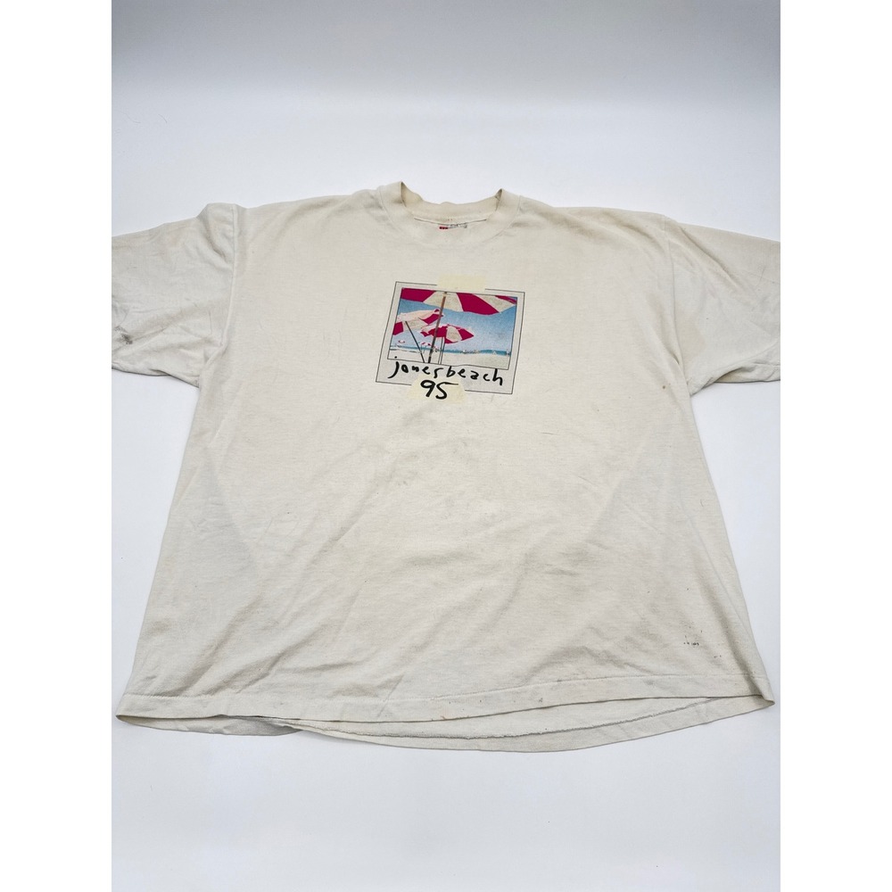 Vintage 1995 Jones Beach NY Polaroid Graphic T-Shirt Hanes Heavyweight XL Cream